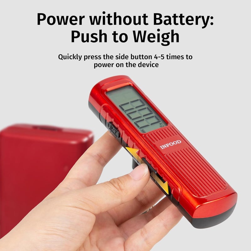 INFOOD Battery-Free Digital Luggage Scale, Suitcase Scale for Travel, Portable Luggage Weight Scale with Hook & LCD Display for Luggages, Packages & Bags, 110lb/50kg Handheld Scale, Red - Image 3